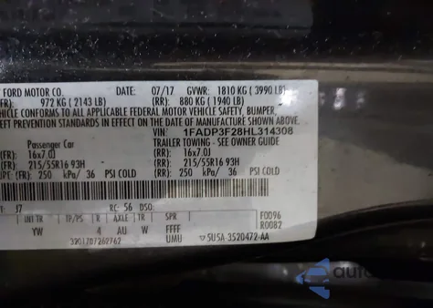 2017 Ford Focus Se z USA, uszkodzony, nr VIN 1FADP3F28HL314308